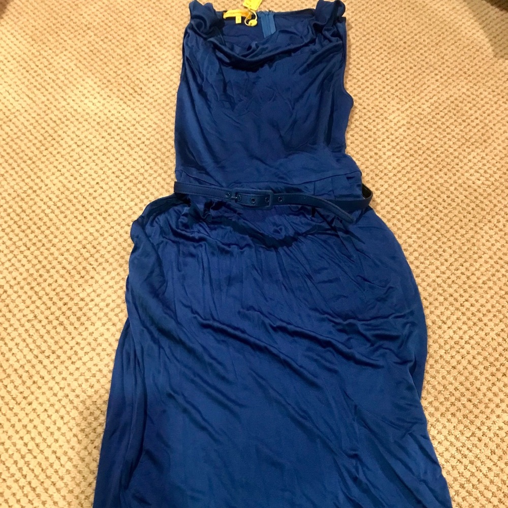 NWT, blue jersey material dress, midi length